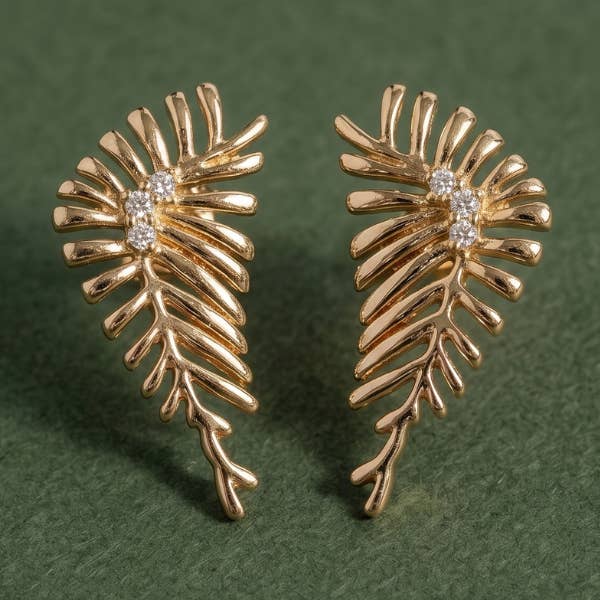 Sculptural Fern Leaf Stud Earrings — listing image 1 of 5