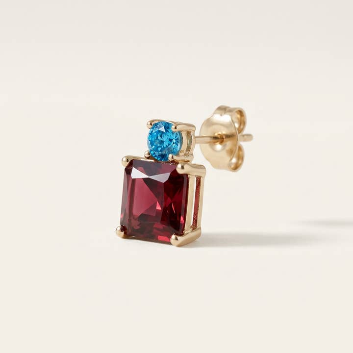 Garnet and Aquamarine Delicate Studs — listing image 4 of 5
