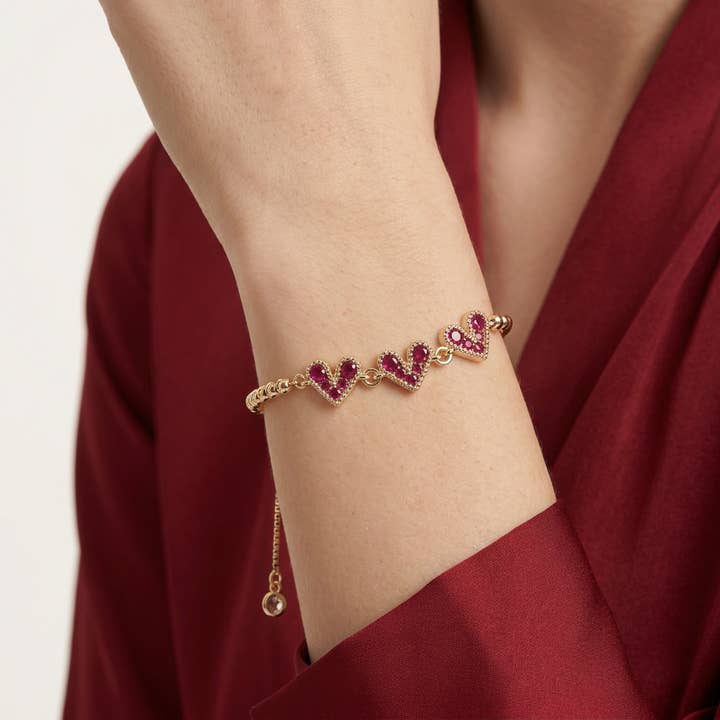 Ruby Red Heart Beaded Bracelet — listing image 5 of 5