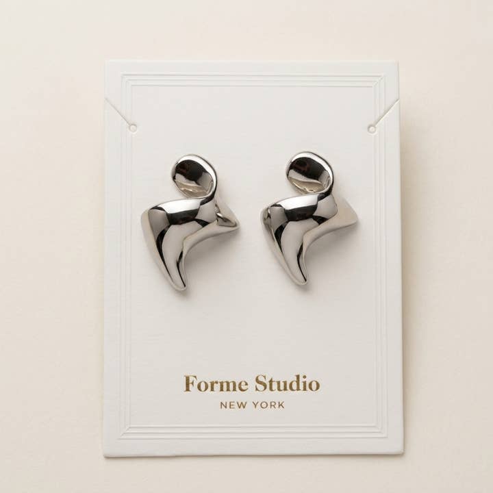 Rhodium Abstract Sculptural Fluid Stud Earrings — listing image 5 of 5